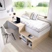 Cama nido juvenil con escritorio Kric Natural - Blanco