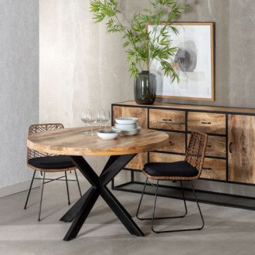 Mesa comedor redonda madera mango marrón - negro 120 x 79 x 120 cm