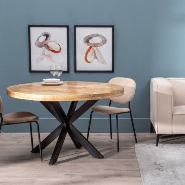 Mesa comedor redonda madera mango natural - negro 130 x 77 x 130 cm