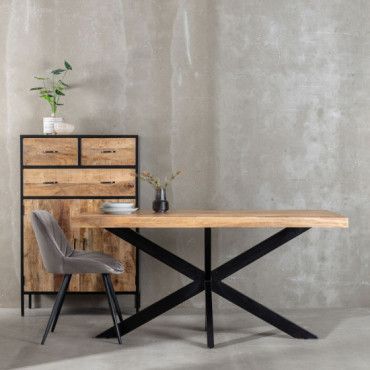 Mesa de comedor en madera de Mango Natural - Negro 180 x 79 x 90 cm
