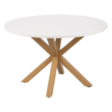 Mesa de comedor redonda blanca y natural 120 x 76 x 120 cm