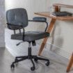 Silla de oficina elevable con ruedas y brazos Ruedas símil piel color negro y estructura de metal color negro 56x84x56 cm