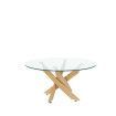 Mesa de centro cristal redonda Delia pata color madera 80 x 40 x 80 cm