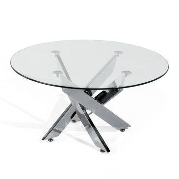Mesa de centro cristal redonda Delia pata cromo