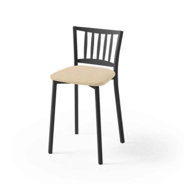 Taburete con respaldo bajo Petra negro Silver Sisal