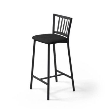 Taburete con respaldo medio Petra negro Polipiel negra