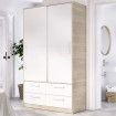 Armario 2 Puertas Correderas 4 Cajones - Slide - Natural y Blanco 120 x 204 x 60 cm