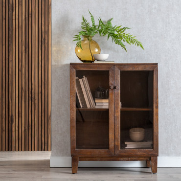 Armario 2 puertas vitrina en madera de mango Marrón 80 x 100 x 40 cm