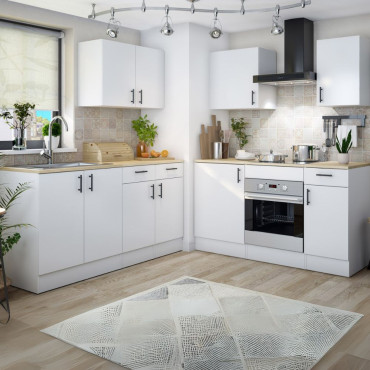 Cocina modular completa en forma L Bilbao Blanco Brillo - Roble Canadian 320 x 211 x 60 cm