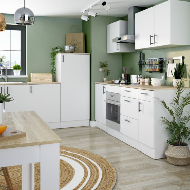 Cocina modular completa 400 cm en L Santurtzi Kira Blanco Brillo - Roble Canadian 400 x 211 x 60 cm