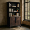 Librería de madera de mango marrón con 2 puertas Kilian 100 x  195 x 50 cm