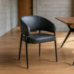 Silla de Comedor Tapizada Gris Símil Piel Estructura Metal Negro 60x83x59 cm