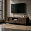 Mueble TV en madera de mango marrón 4 puertas, 1 cajón Kilian 200 x 55 x 40 cm