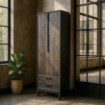 Armario de madera de mango marrón 2 puertas, 2 cajones Kilian 75 x 200 x 40 cm