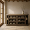 Aparador de 6 cajones vitrina en Madera de mango Marrón y Mármol 155 x 88 x 51 cm