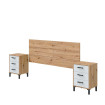 Cabecero 160 cm + 2 Mesitas Velvet Roble Nodi y Blanco