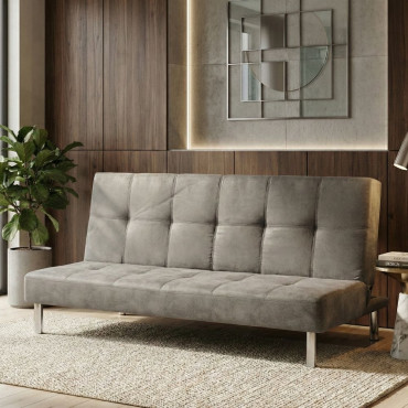 Sofá cama clic clac tapizado en microfibra algodonada gris cemento