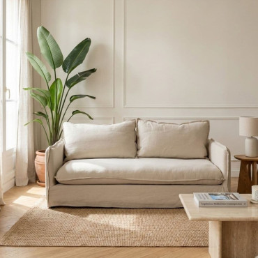 Sofá de 3 plazas Crema Tejido-Madera 200 X 95 X 85 cm