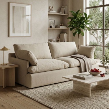 Sofá de 3 plazas beige tapizado en lino y algodón 212 x 83 x 100 cm