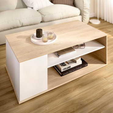 Mesa de Centro Elevable BARI Blanco y Natural