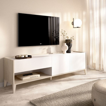 Mueble de TV - BARI - Natural - Blanco 150,0 x 50,1 x 39,2 cm