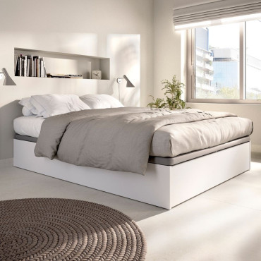 Cama canapé abatible con zapatero - Lan - Blanco 135 x 32 x 190 cm