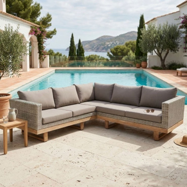 RINCONERA ENVEJECIDO RATTÁN-MADERA GRIS 235 X 230 X 64,50 CM