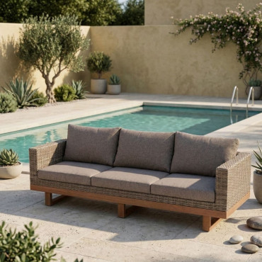 Sofá de Jardín 3 Plazas - Patsy - Gris - Envejecido 220 x 64,5 x 89 cm