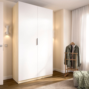 Armario 2 Puertas Batientes Emax - Blanco y Roble Claro 91 x 203,5 x 51,4 cm