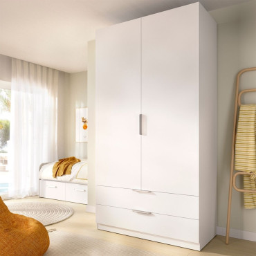Armario 2 Puertas Batientes y 2 Cajones Emax - Blanco 91 x 203,5 x 51,4 cm