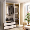 Armario 3 Puertas Batientes y 2 Cajones Emax - Blanco y Roble Claro 136,6 x 203,5 x 51,4 cm