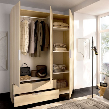 Armario 3 Puertas Batientes y 2 Cajones Emax - Roble Claro 136,6 x 203,5 x 51,4 cm