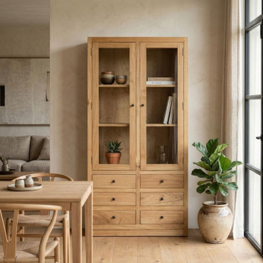 VITRINA NATURAL MADERA MINDI SALÓN 90 X 40 X 180 CM
