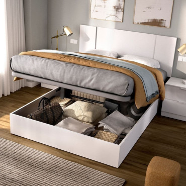 Pack dormitorio Flow - Cama con canapé cabezal y mesitas - Blanco 237 x 96 x 193 cm