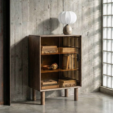 VITRINA MARRÓN MADERA-CRISTAL 70 X 40 X 100 CM