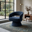 SILLÓN GIRATORIO AZUL TEJIDO-MADERA 71 X 68 X 72 CM