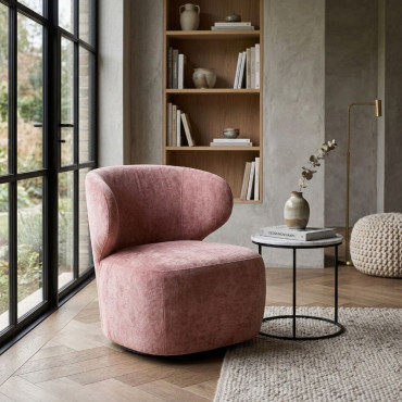 SILLÓN GIRATORIO SALMÓN TEJIDO-MADERA 73 X 68 X 74 CM