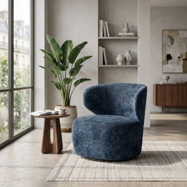 SILLÓN GIRATORIO AZUL TEJIDO-MADERA 73 X 68 X 74 CM