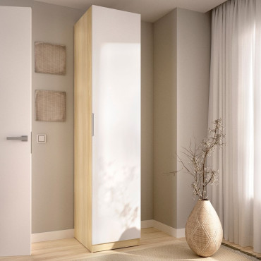 Armario 1 Puerta Batiente Emax - Roble Claro - Blanco 45,5 x 203,5 x 51,4 cm