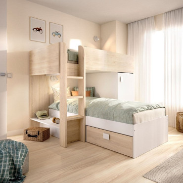 Cama Tren 2 camas Move Natural Blanco 255 x 150 x 112 cm