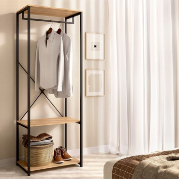 Armario Vestidor Abierto TROK Roble y Negro 60 cm