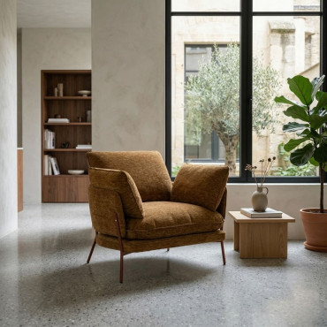 SILLÓN MARRÓN CLARO TEJIDO-METAL 95 X 80 X 79 CM