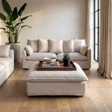 PUF BEIGE DM-TEJIDO SALÓN 100 X 100 X 42 CM