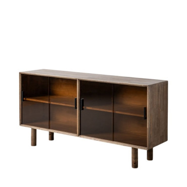 APARADOR MARRÓN MADERA-CRISTAL 160 X 46 X 80 CM