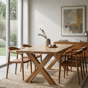 Mesa de Comedor Rústica Acacia Maciza 180 cm Canto Natural