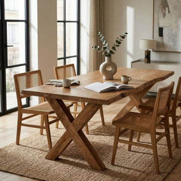 Gran Mesa Comedor Rústica Acacia Maciza 240 cm Canto Natural