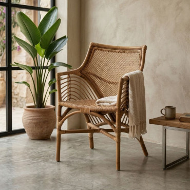 SILLÓN MARRÓN RATÁN DECORACIÓN 56 X 54 X 84 CM
