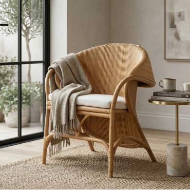 SILLÓN NATURAL RATÁN DECORACIÓN 65 X 63 X 78 CM
