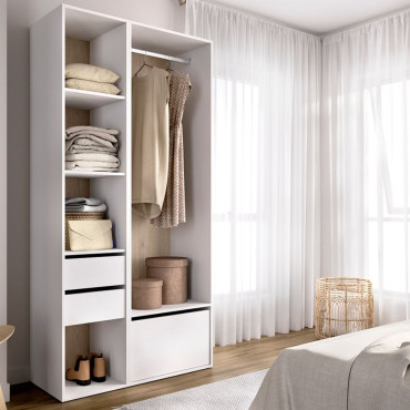 Armario Vestidor Abierto Trasera Reversible - Suit - Blanco y Natural 99,5 x 204,5 x 45 cm