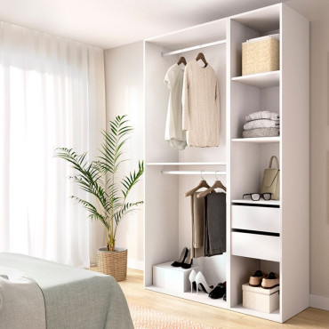 Armario Vestidor Abierto Trasera Reversible - Suit - Blanco y Natural 119,5 x 204,5 x 45 cm